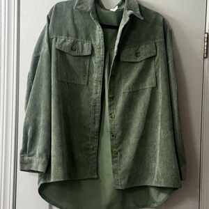 Green Corduroy Button-Up Shirt